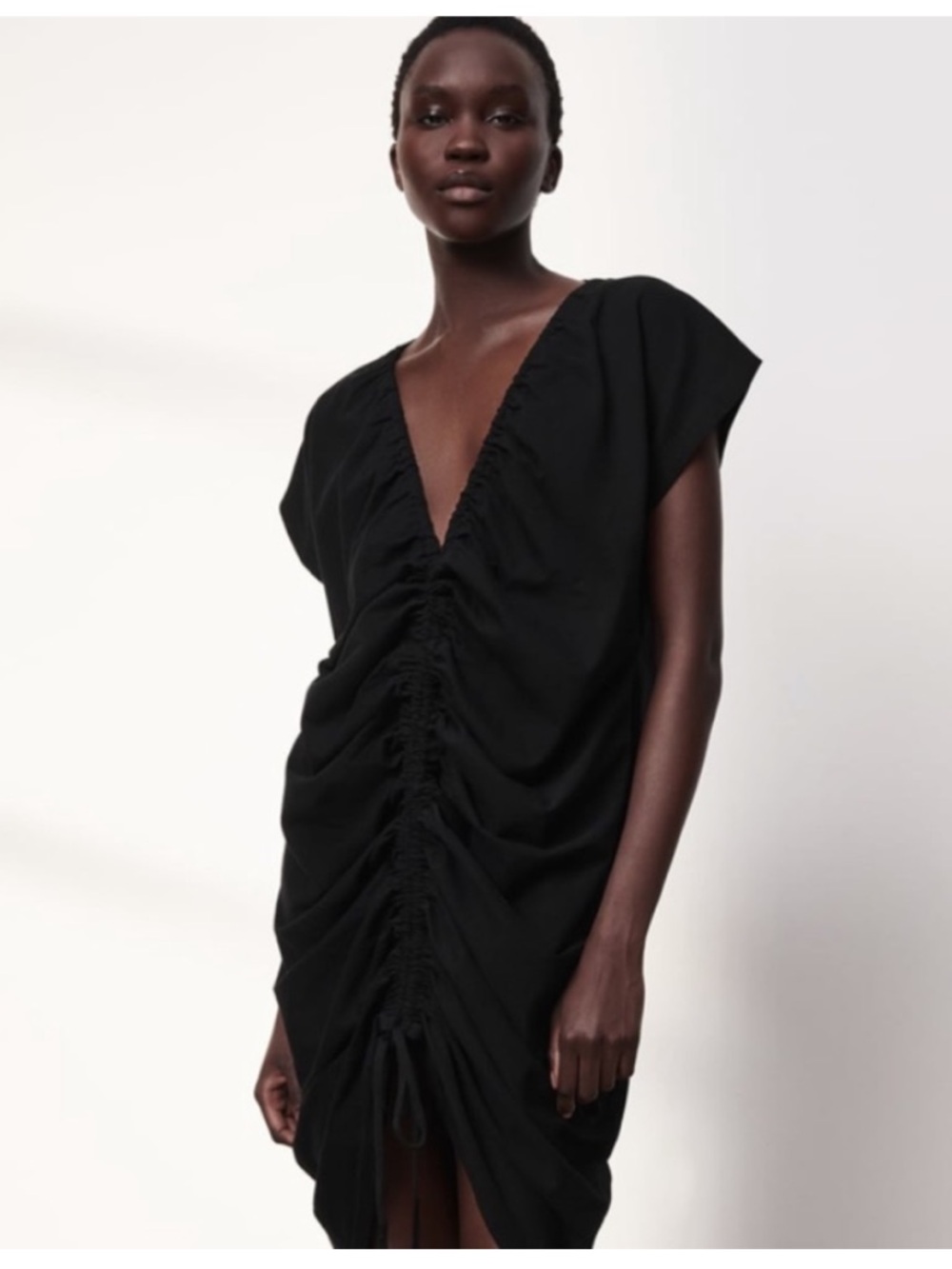 Zara Black Cotton Ruched Mini Dress